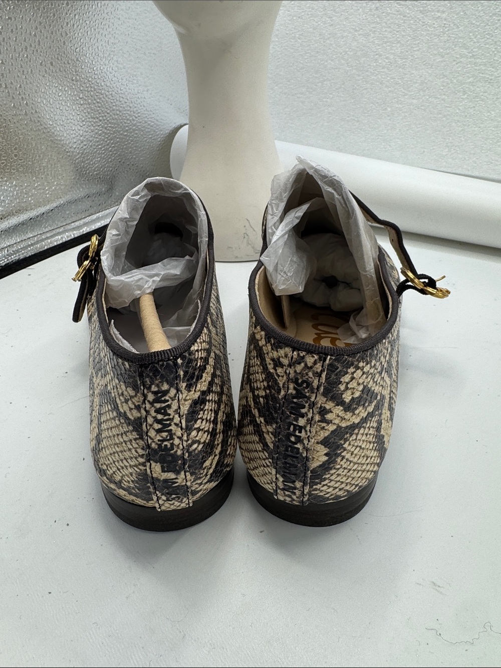Sam Edelman women Snake-Print Mary Jane Flats Beige/Black size 11 - Picture 3 of 4